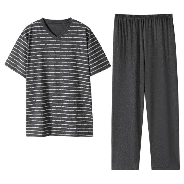 梦特娇 舒适透气条纹家居服睡衣套装 男款