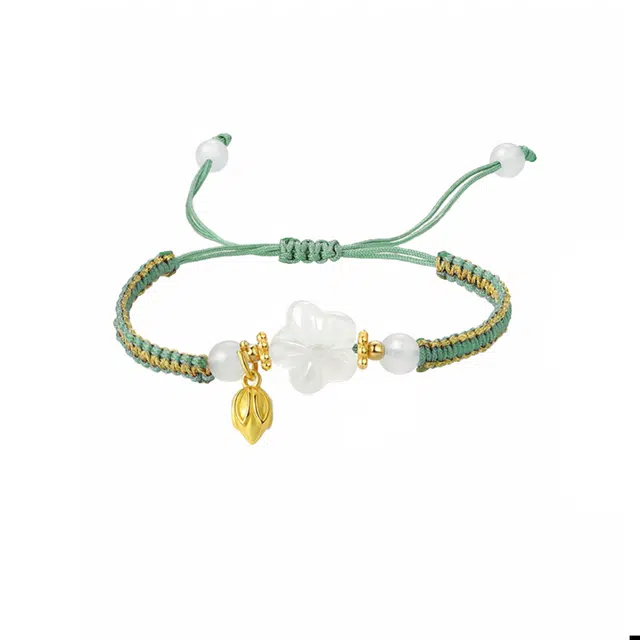 富珠汇 招桃花好运莲莲梅花莲子编织 新中式小众森系高级感通勤百搭平安转运上上岸好运 琉璃 手绳 男女同款情侣款