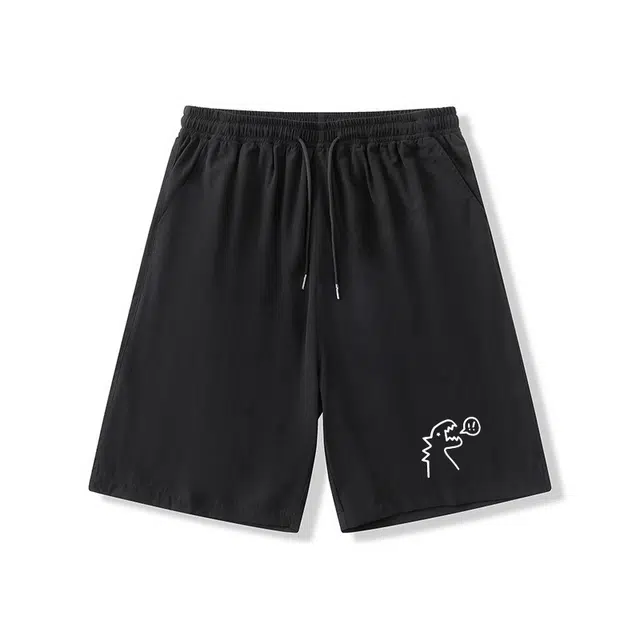乱步 学生夏季凉感外穿反光卡通恐龙速干宽松五分裤休闲短裤 男女同款