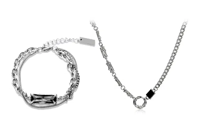 尚银福 嘻哈黑锆系列  国潮嘻哈说唱街头时尚穿搭轻奢高级感 暗黑风结构风小众创意设计拼接古巴链 合金 手链 男女同款情侣款