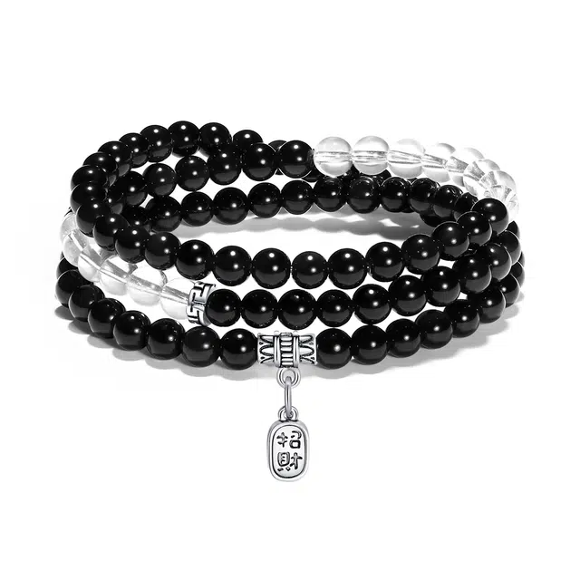 【普陀山官方已过香】 普陀山文创 纳福吉祥新中式净化能量珠钱来运转寓意好#好运 黑曜石 手串 男女同款情侣款