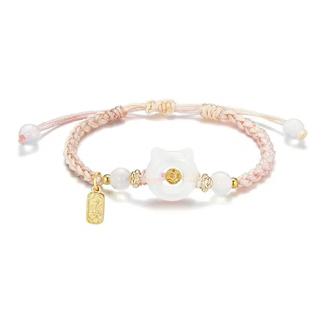 月岚 招财猫平安扣 守护喵星人赠招财符 平安喜乐 水逆退散新中式有钱花复古国潮风 转运珠调节好运 琉璃 手绳 男女同款情侣款