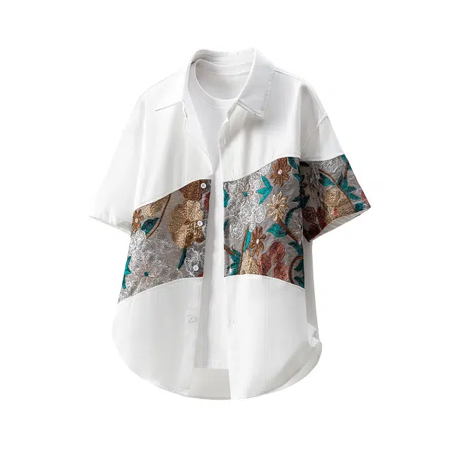 加荣 中国风高级感痞帅薄款透气青少年百搭国潮流刺绣短袖衬衫 男女同款