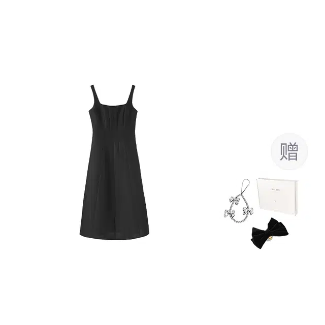 法儿家 赫本小黑裙韩系温柔气质感收腰显瘦吊带连衣裙 女款