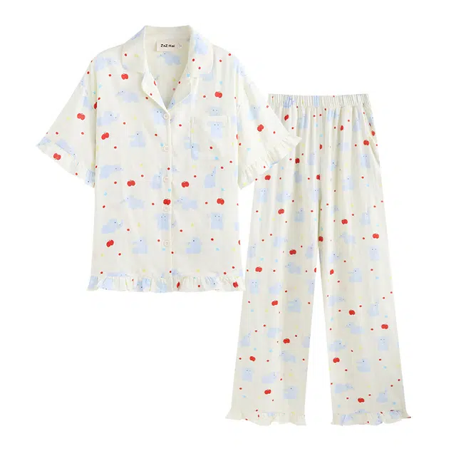 侘町 可爱清新柔软透气亲肤睡衣套装 女款