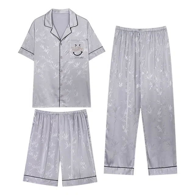 向薇 三件套时尚短袖长裤休闲可外穿居家服短裤夏季睡衣套装 男款
