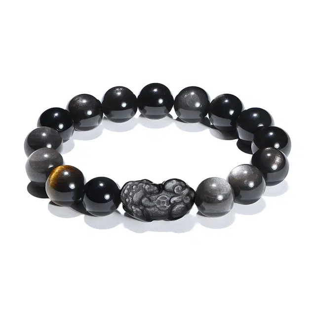 【普陀山官方已过香】 普陀山文创 时来运转潮流佛珠黄虎眼转运珠福运招财新中式吞金貔貅迎财神#好运 黑曜石 手串 男女同款情侣款