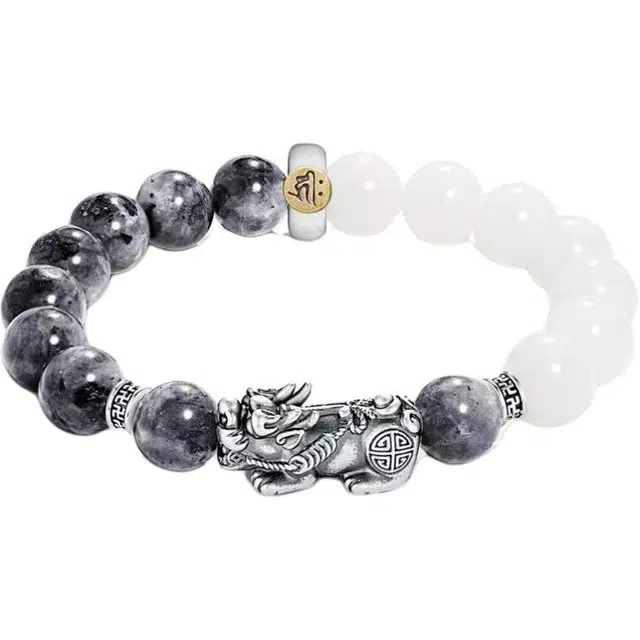 灵晔 【本命年】新中式国潮复古文艺风小众百搭设计轻奢高级感财源广进招财进宝平安纳福喜乐文玩转运 白玉菩提 手串 男女同款情侣款