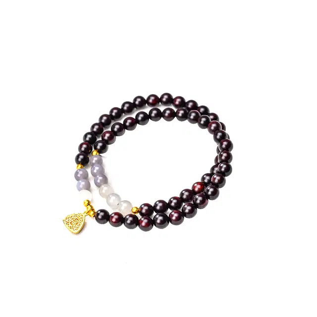 天纵 福运满满国风中式高级感叠戴文玩佛珠 天官赐福 平安喜乐 招财转运珠 上岸好运 紫檀属 手串 女款