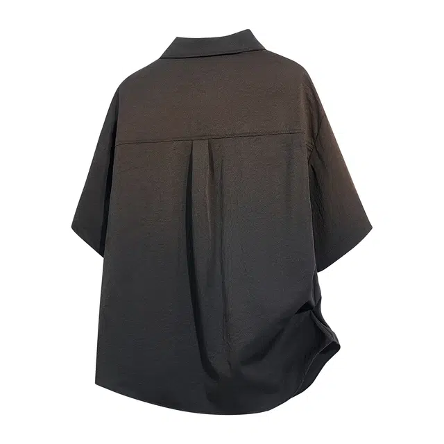 依文 美式复古学院风植物花卉图案花体字母印花纯色基础款户外简约潮流百搭休闲运动宽松舒适休闲短袖衬衫 男女同款