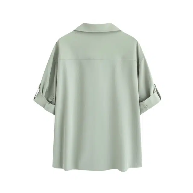 加荣 高级设计感翻领薄款透气潮流百搭绿松石扣设计穿搭垂感五分短袖衬衫 男女同款