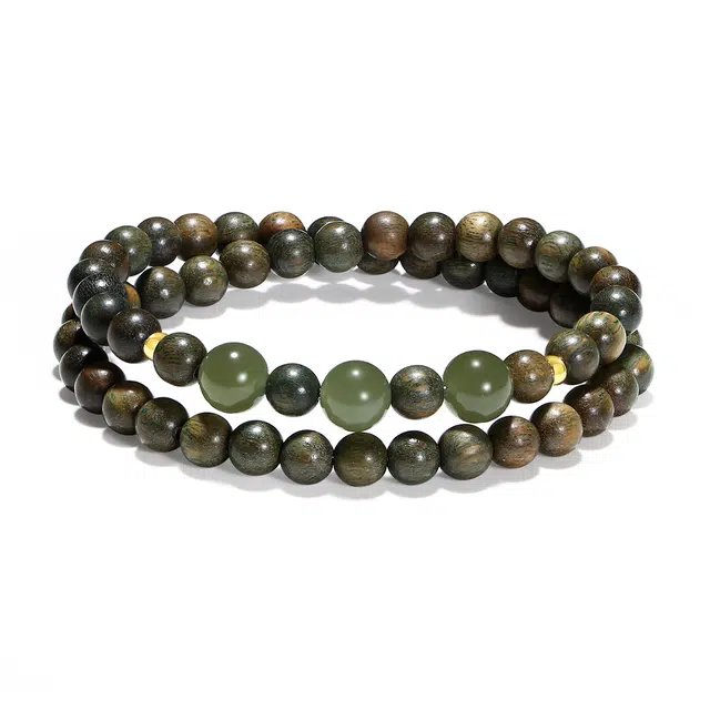 【普陀山官方已过香】 普陀山文创 民族风复古典雅文玩时来运转青绿玉色幸运转运珠随身佩戴个性手饰#好运 绿檀 手串 男女同款情侣款