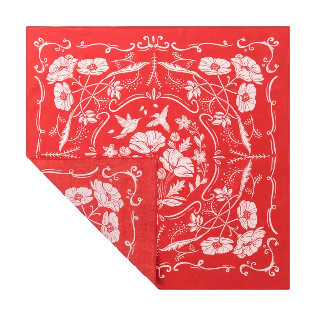 滚烫时光 红色花朵 棉 方巾领巾 男女同款情侣款
