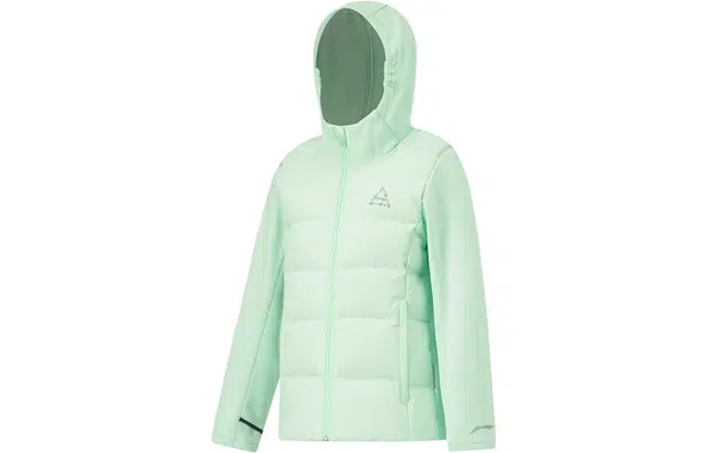 李宁儿童 纯色拉链连帽抓绒长袖羽绒服 儿童款 水波绿