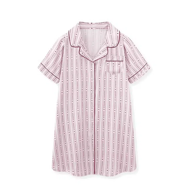 俏韵 翻领高级感冰丝短袖睡衣薄款丝绸大码家居服可外穿睡裙 女款