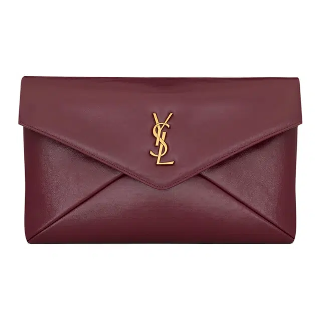 Saint Laurent Le Cassandre Large Leather Clutch Deep Ruby