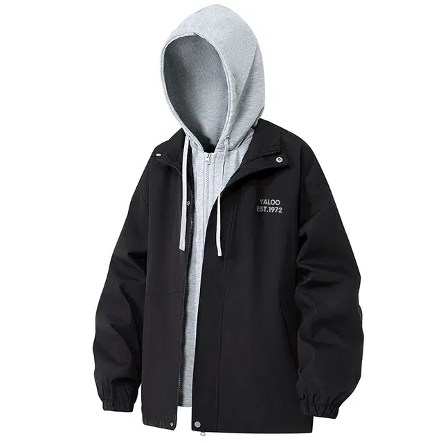 雅鹿 复古简约学院风百搭高街设计感假两件连帽宽松休闲飞行员夹克外套 男女同款