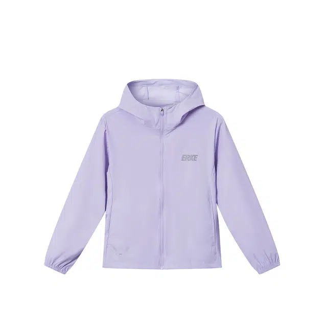 青少年款 鸿星尔克儿童 纯色拉链连帽长袖防晒服 浅粉紫