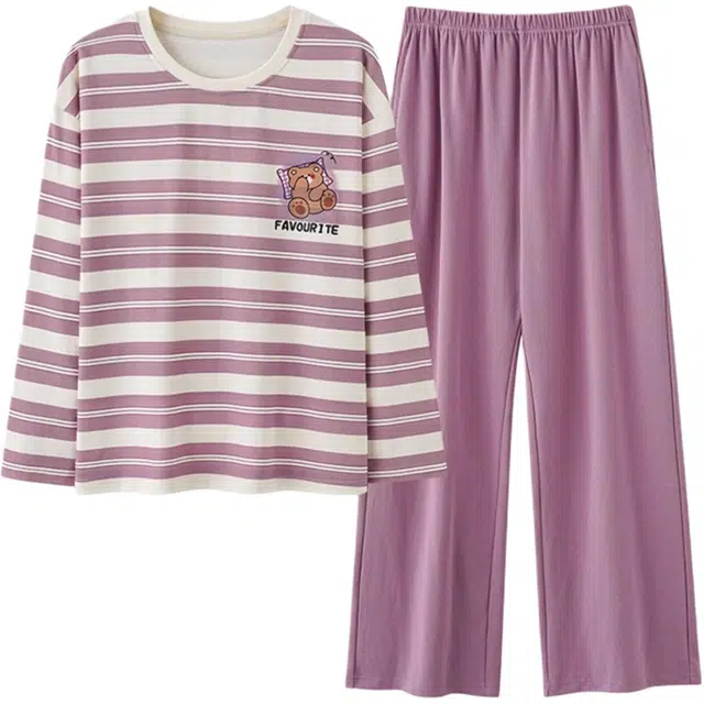 欧迪芬 质感系列 家居服可外穿舒适休闲简约长袖睡衣套装 女款 清新紫