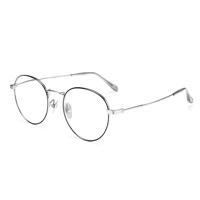 夕阳红 优雅古典老花镜航空级镜架 纯钛 圆形 功能性眼镜 女款 银间黑