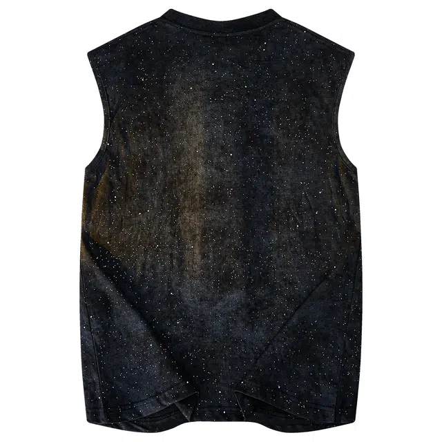 依文 日系简约纯色经典满天星基础款美式哥特字体印花百搭吸汗柔软透气宽松无袖圆领背心 男女同款