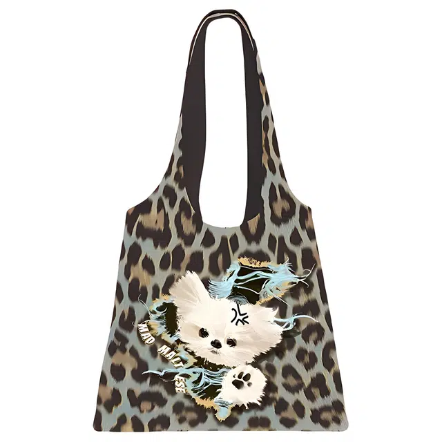 奥松 可爱出勤包慵懒风豹纹上班通勤高级感 绒面科技布 单肩包 常规 男女同款情侣款 棕色/蓝色