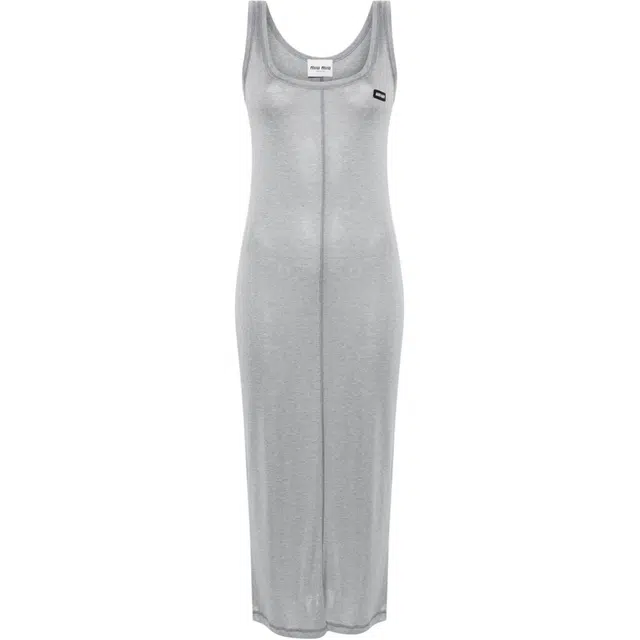 Miu Miu Letter Print Sleeveless Dress Gray