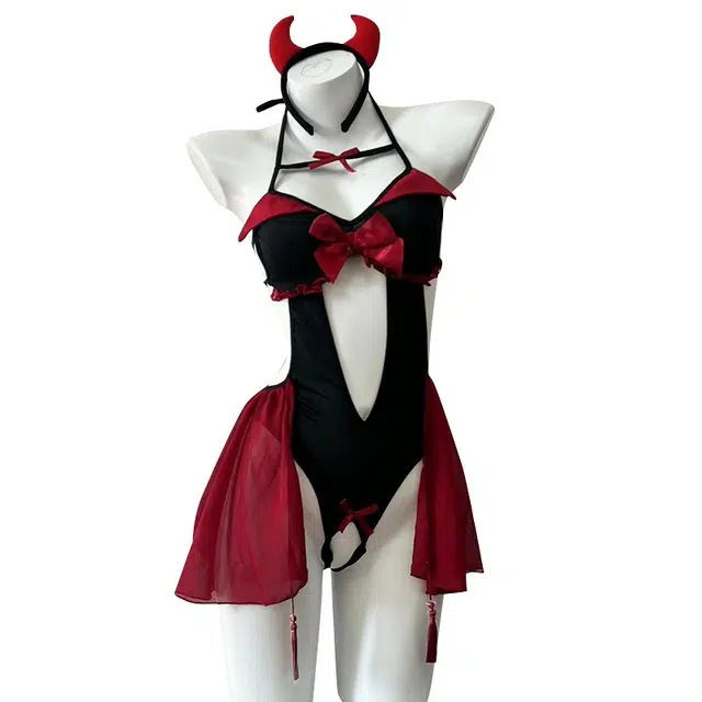 崇朵  情趣内衣吊带小恶魔连体衣大码性感免脱小胸制服诱惑约会战袍睡衣高级感