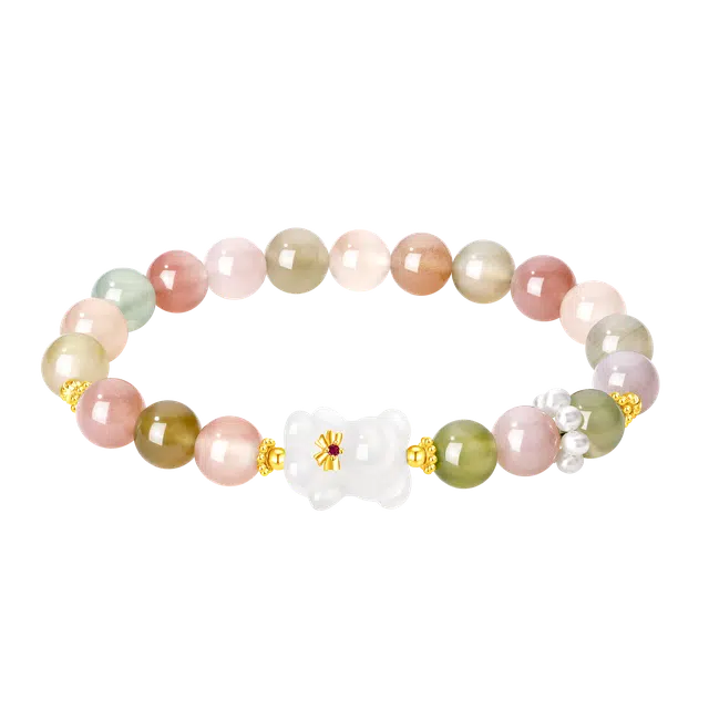 老凤祥 彩虹糖豆 多巴胺配色小清新甜美可爱 温柔新中式浪漫高级 日常通勤百搭 彩色 约会精美礼盒 好运天然 玉髓 手串 女款