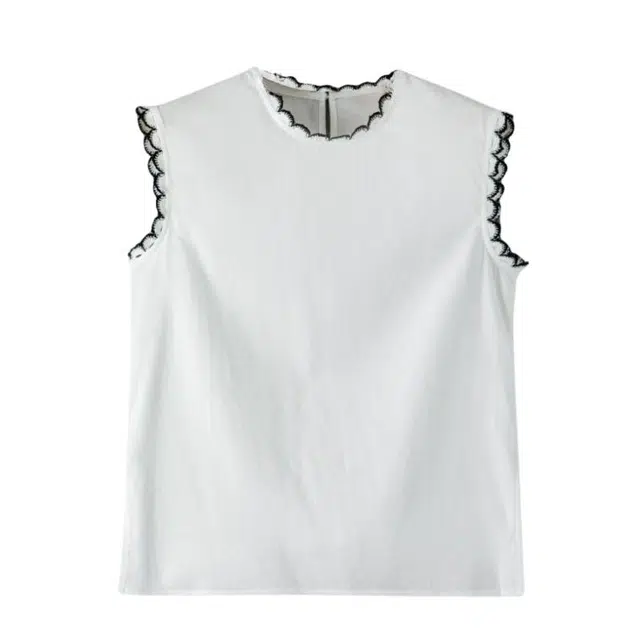 晚白 减龄花边领宽松版型亲肤不扎肤无袖衬衫 女款