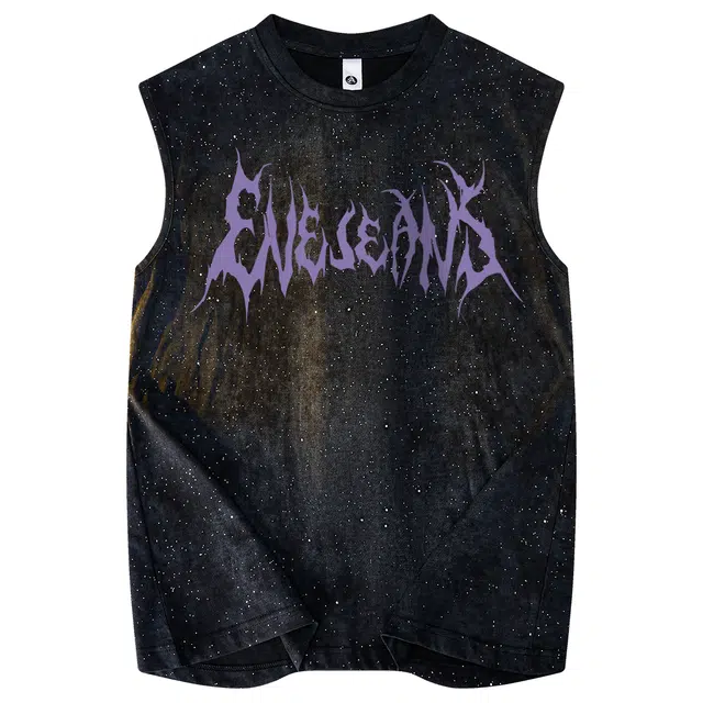 依文 日系简约纯色经典满天星基础款美式哥特字体印花百搭吸汗柔软透气宽松无袖圆领背心 男女同款