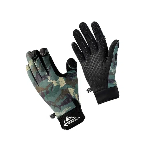 南极人 专业钓鱼露三指户外垂钓路亚海钓遮阳防滑耐磨透气冰丝防刺 迷彩锦纶 防晒手套 男款