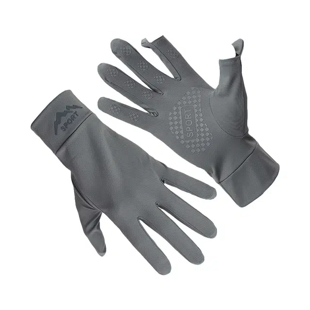 南极人 夏季防紫外线薄款冰丝开车骑行爬山户外运动防滑露二指触屏透气 轻薄 防晒手套 男款