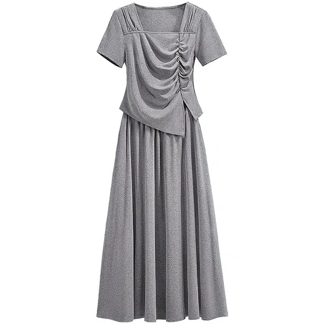 丝柏舍 法式慵懒风简约百搭短袖通勤优雅舒适裙装套装 女款