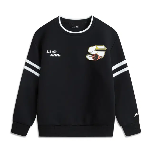 李宁儿童 篮球生活 舒适透气圆领字母卫衣 黑色青少年