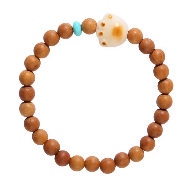 湘喜 新中式护身佛珠 诸事顺利 平安喜乐 转运珠 佛珠炭烧猫爪猫咪 桃木 手串 女款