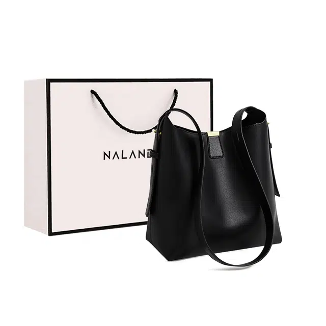 纳兰杜 百搭气质时尚简约实用通勤 牛皮拼合成革 水桶包单肩包 女款 多色