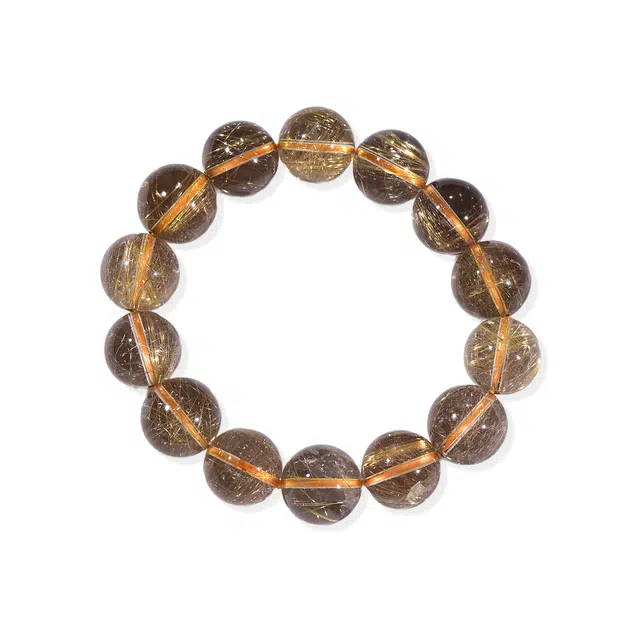 祥燕 高端珍品大尺寸发丝绵密财富之石简约大气天然 金发晶 水晶手串 男女同款情侣款