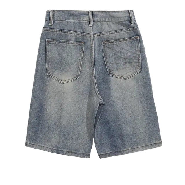 木木兔 水洗做旧潮牌休闲小众时尚设计感百搭宽松五分裤牛仔短裤 男款