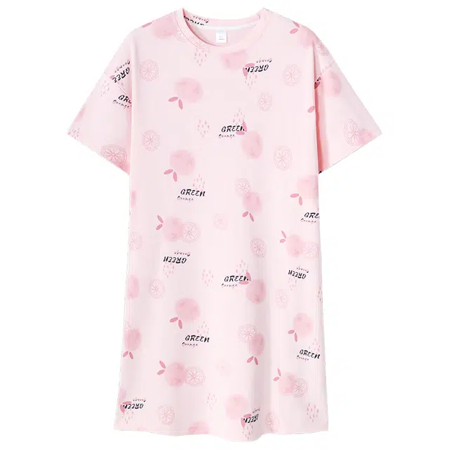 莫代尔 轻盈圆领套头舒适柔软亲肤细腻带胸垫防凸点家居服短袖可外穿睡裙 女款