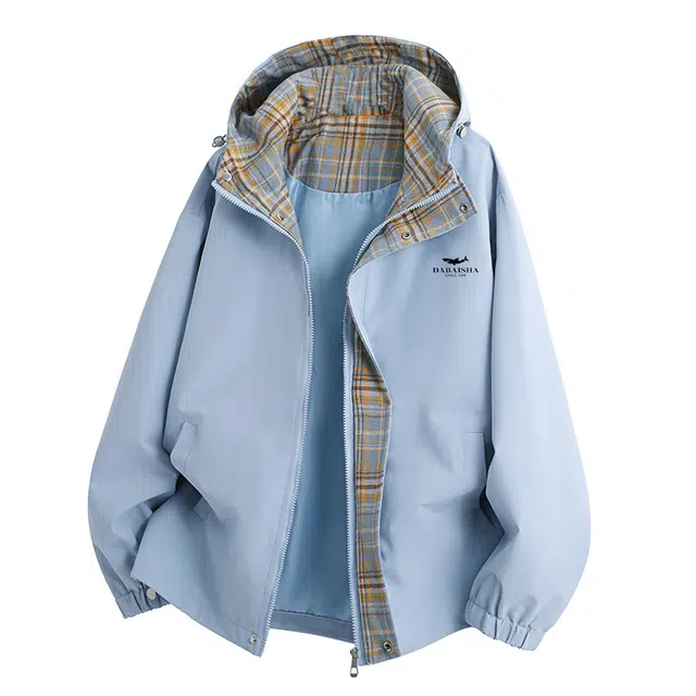 大白鲨 港风舒适百搭双面穿格子外套连帽夹克 男款