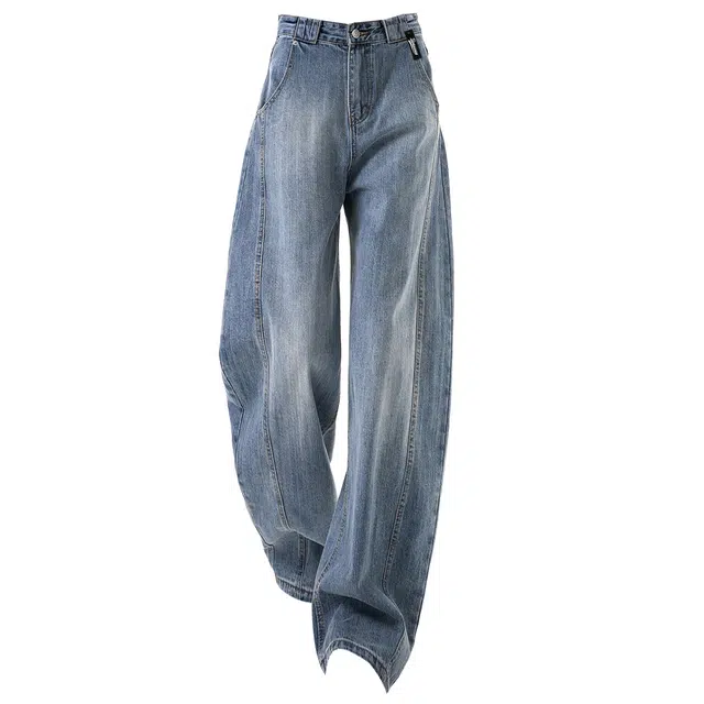 普鲁士多特蒙德 美式复古高街水洗肌理感设计百搭宽松舒适阔腿牛仔裤 男女同款