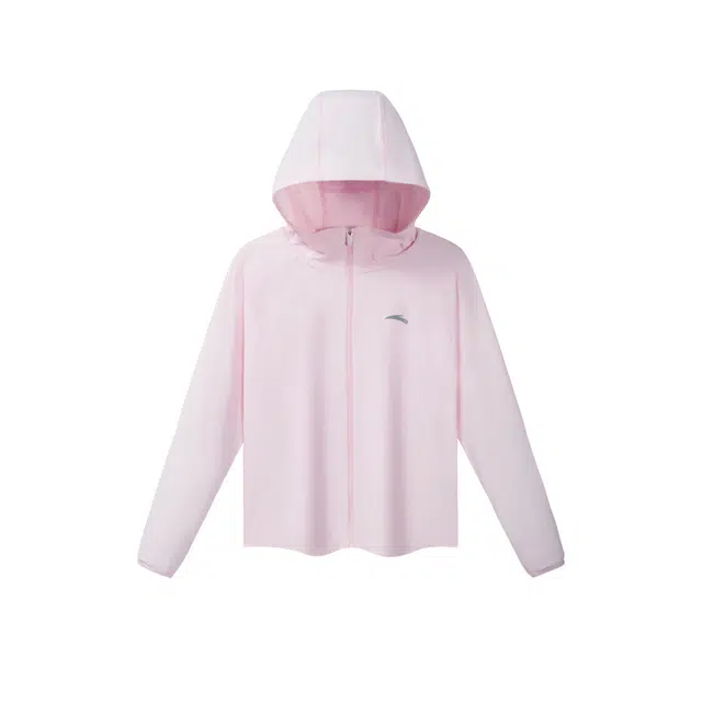 儿童款 安踏儿童 小光甲纯色拉链连帽运动长袖防晒服 黛粉红