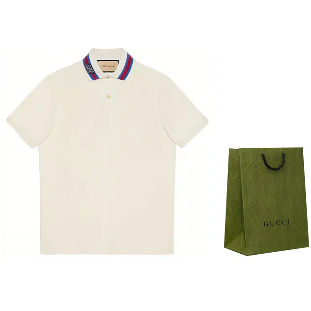 GUCCI Decorated Square Gg Pearl Cotton Polo Shirt T
