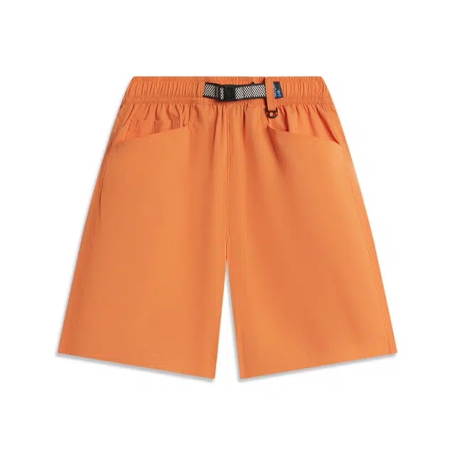 青少年 李宁儿童 运动生活系列 纯色中腰休闲百搭儿童短裤 南瓜橙
