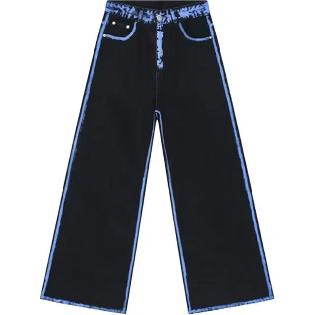 极限涡轮 美式水洗高街宽松阔腿拖地牛仔裤 男女同款