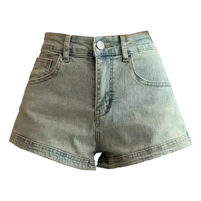 兰缪 美式复古高腰遮胯显瘦百搭包臀裤牛仔短裤 女款