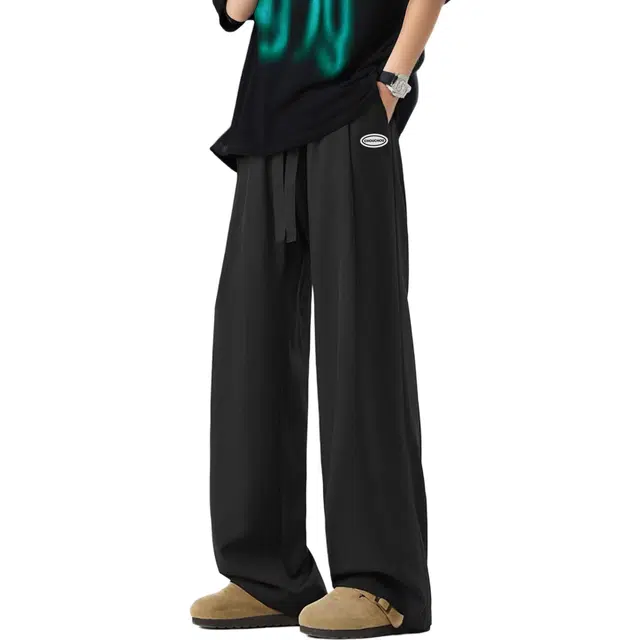 周同学 冰丝凉感户外运动透气宽松速干中腰系带直筒拖地垂感百搭空调裤美式复古高街薄款潮牌长裤休闲裤 男女同款