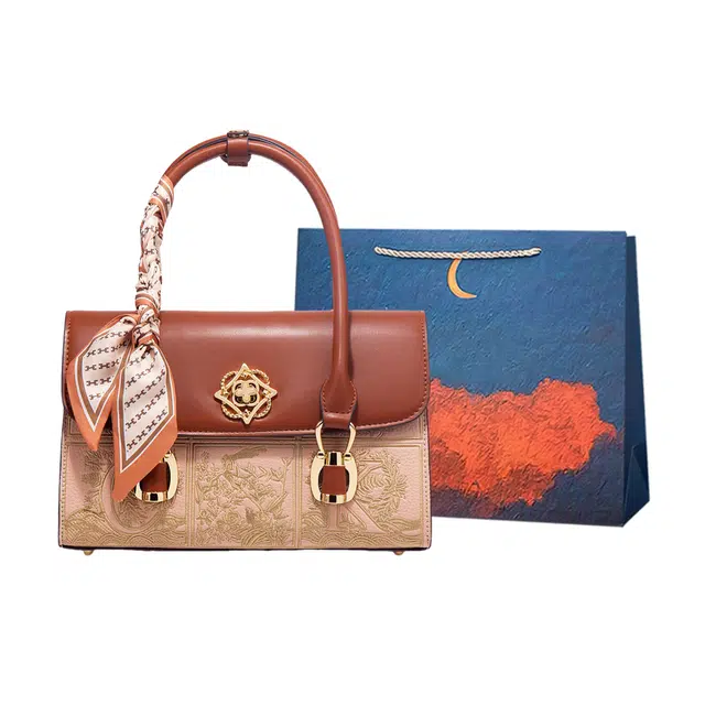 爱尔绅特 大气婚包轻便通勤包 人造革 斜挎包手提包 常规 女款 荔枝纹棕配杏