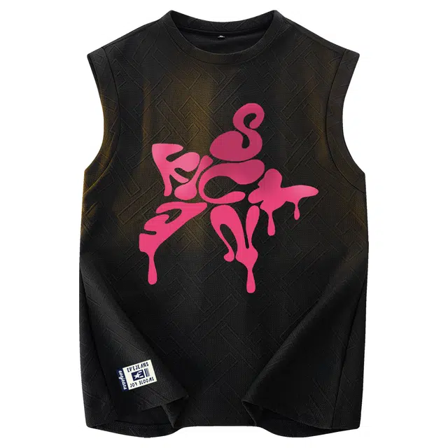 依文 日系纯色无袖简约基础款学生党宽松美式五星字母印花直筒柔软舒适亲肤通勤日常百搭运动速干圆领休闲背心 男女同款